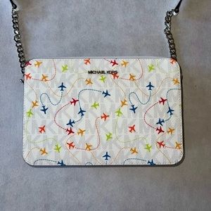 NWT White Michael Kors Jet Set Crossbody Bag Purse Airplane Print Authentic Rare